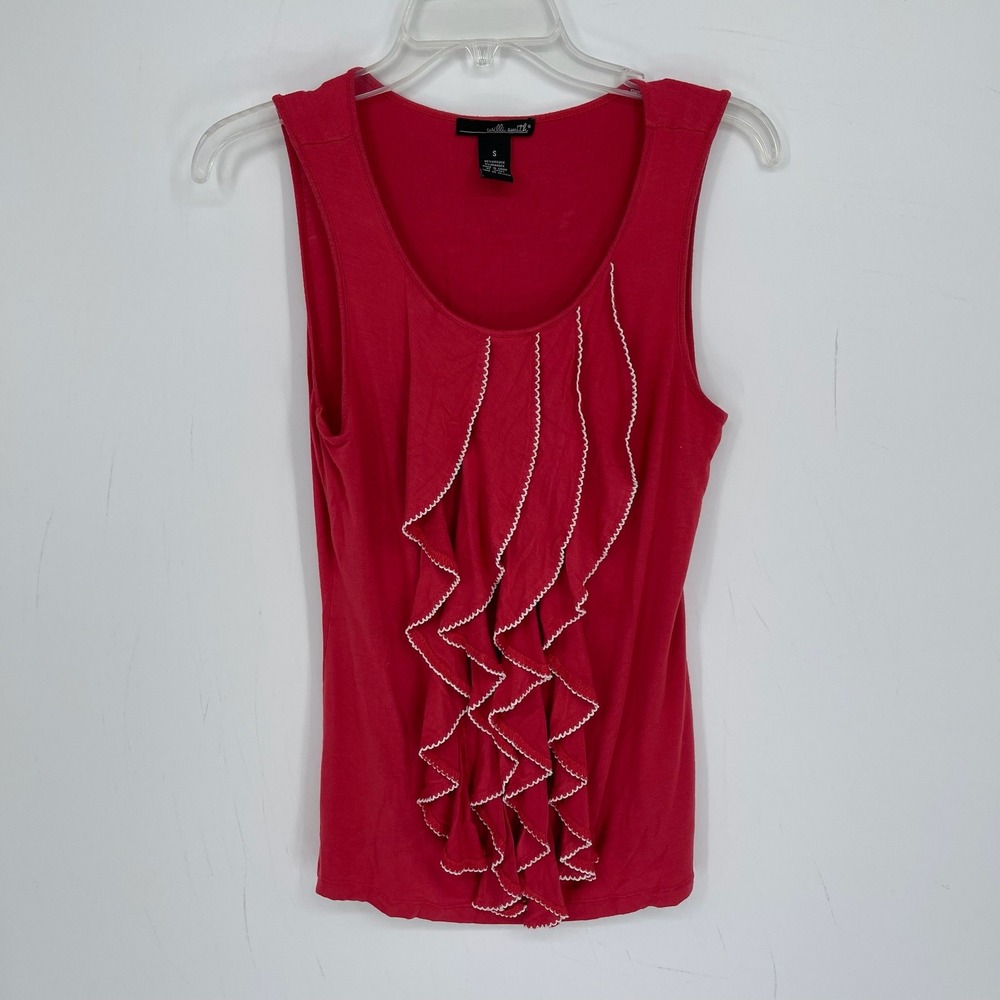 Willi Smith Women's Red Ruffle Front Scoop Neck Sleeveless Tank Top Size S